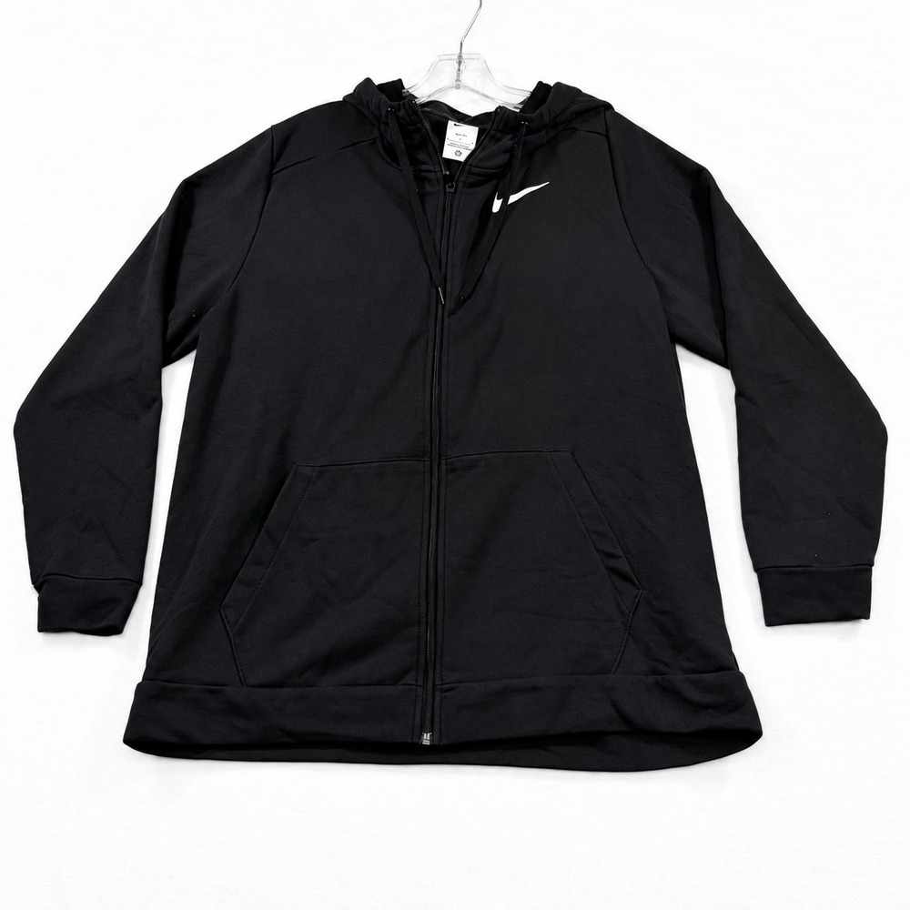 Nike Dri-FIT Mens Full Zip Hoodie Black White Swoosh Large Sweatshirt